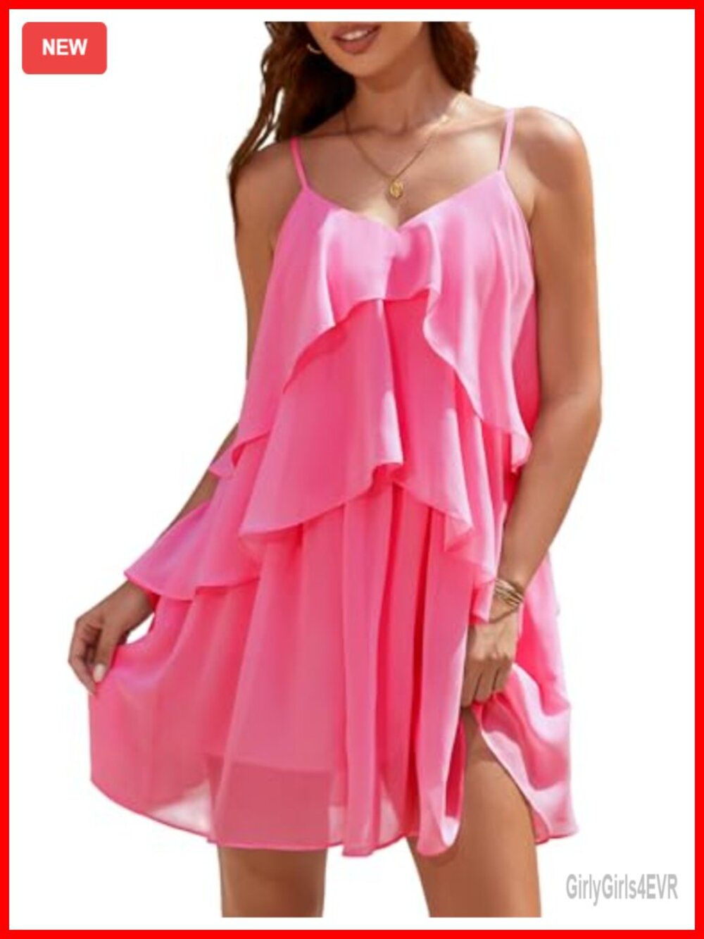 Chiffon Tiered Ruffle Mini Dress V-Neck Spaghetti Strap Cocktail Party